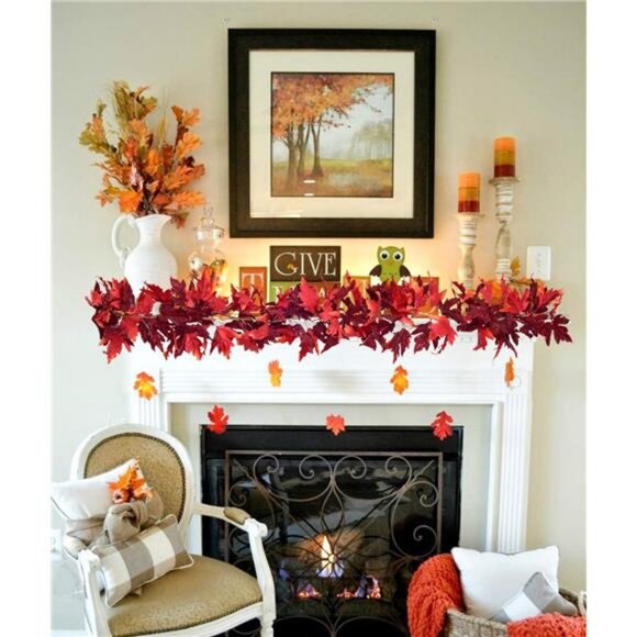 2 Pack Fall Garland Maple Leaf, 5.9Ft/Piece Hanging Vine Garland - Picture 2 of 8